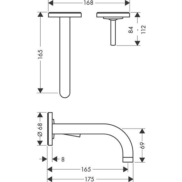 Hansgrohe Waschtischmischer Unterputz Axor Uno BN mit Auslauf 160mm
