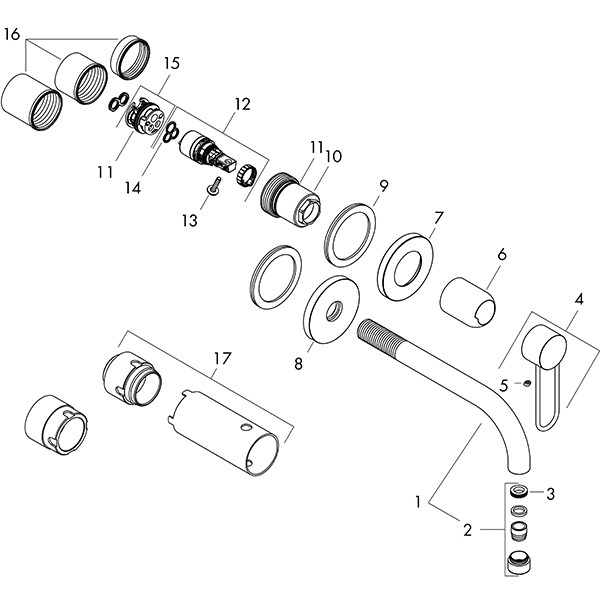 Hansgrohe Waschtischmischer Unterputz Axor Uno FS Bügelgriff chrom langer Auslauf