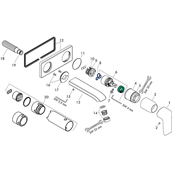HG Waschtischmischer Unterputz Metris LowFlow F-Set chrom kurzer Auslauf