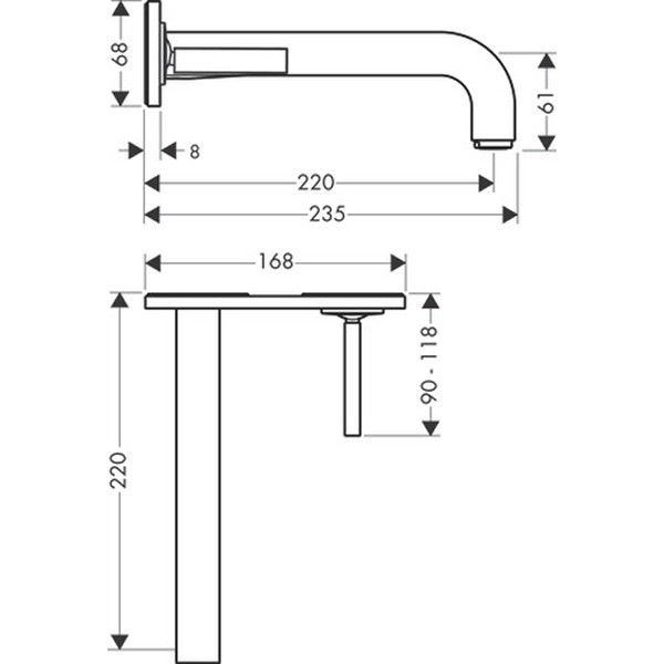Hansgrohe Waschtischmischer UP AXOR Citterio F-Set langer Auslauf mit Platte chrom