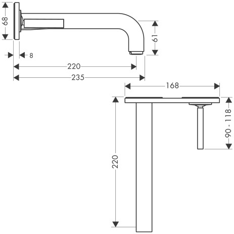 Hansgrohe Waschtischmischer UP AXOR Citterio F-Set langer Auslauf mit Platte chrom