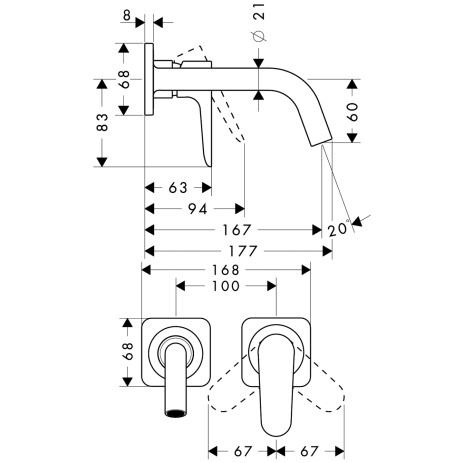Hansgrohe Waschtischmischer UP AXOR Citterio M F-Set chrom kurzer Auslauf ohne Platte