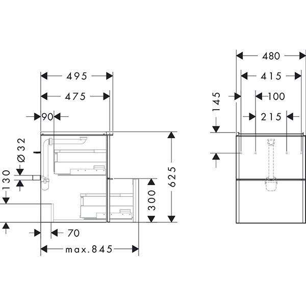 Hansgrohe Waschtischunterschrank Xelu Q ECHN 480x475mm mit 2 SK für HWB Matt White