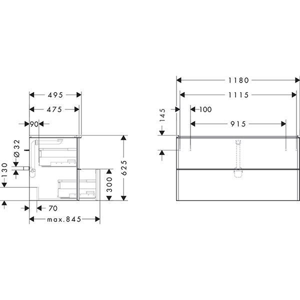 Hansgrohe Waschtischunterschrank Xelu Q NBD 1180x475mm mit 2 SK für WT chrom