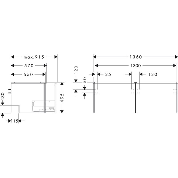 Hansgrohe Waschtischunterschrank Xelu Q NBD 1360x540mm m.2SK f.Kons.m.AWT ge chr