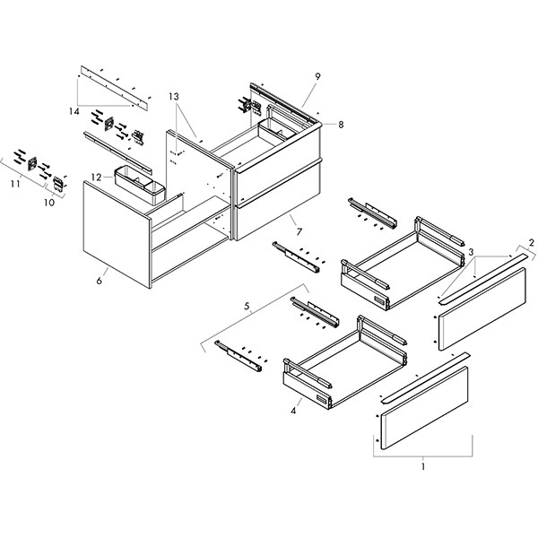 Hansgrohe Waschtischunterschrank Xelu Q NBD 1360x550mm m. 4SK f.Kons.m.AWT chr