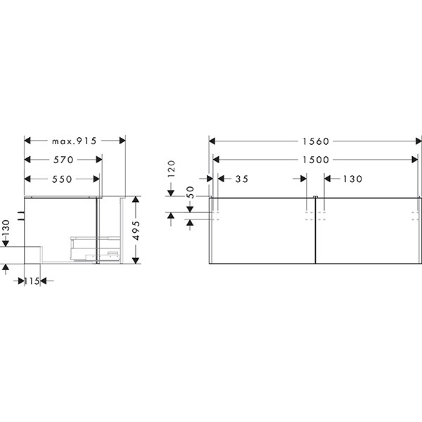 Hansgrohe Waschtischunterschrank Xelu Q NBD 1560x540mm m.2SK f.Kons.m.AWT ge Matt Black