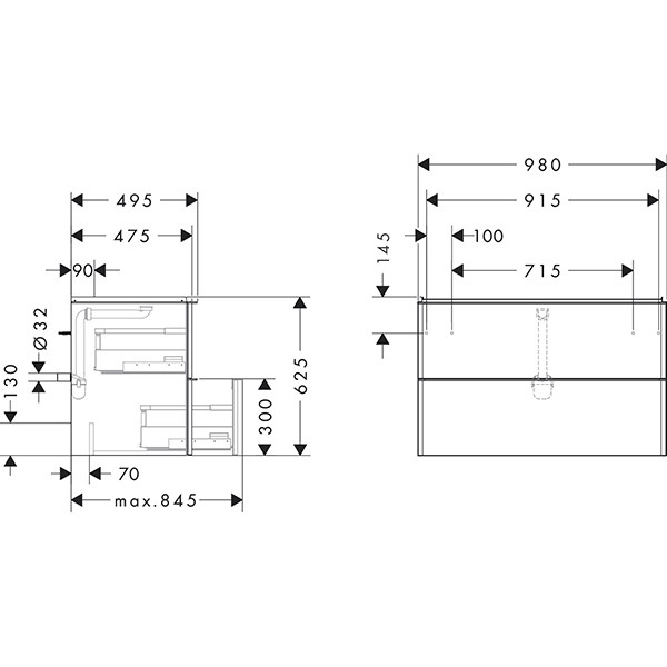Hansgrohe Waschtischunterschrank Xelu Q NBD 980x475mm mit 2 SK für WT chrom