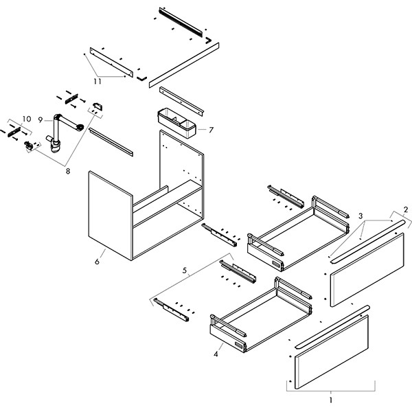 Hansgrohe Waschtischunterschrank Xelu Q we hgl 1180x475mm mit 2 SK für WT Matt Black