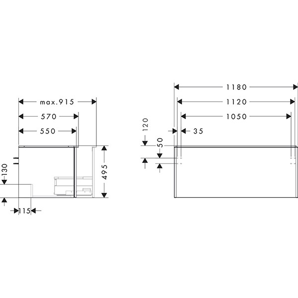Hansgrohe Waschtischunterschrank Xelu Q we hgl 1180x540mm 1SK f.Kon./AWT ge chr