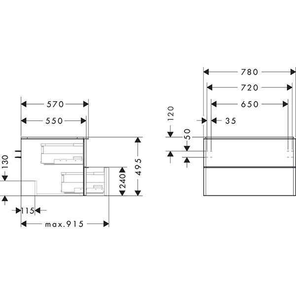 Hansgrohe Waschtischunterschrank Xelu Q we hgl 780x540mm m.2 SK f.Kon./AWT chr