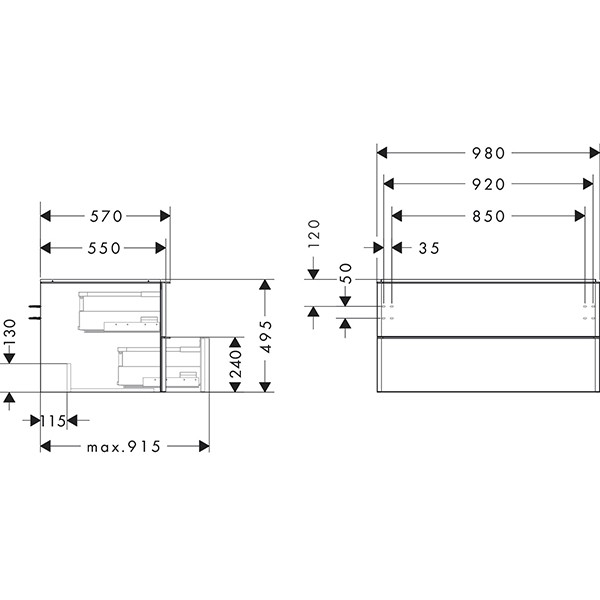 Hansgrohe Waschtischunterschrank Xelu Q we hgl 980x540mm m.2 SK f.Kon./AWT Matt White