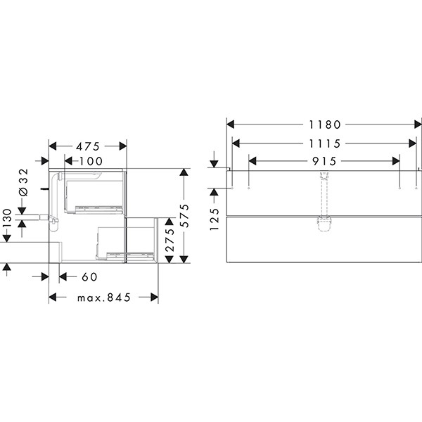 Hansgrohe Waschtischunterschrank Xevolos E Matt White 1180/475mm mit 2 Schubkästen für WT ECHD