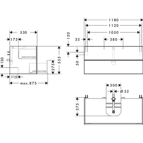 Hansgrohe Waschtischunterschrank Xevolos E Sbma 1180/550mm mit 2 SK f.Kons.m.WT ge ECHD