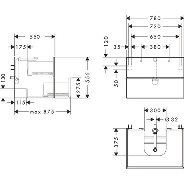 Hansgrohe Waschtischunterschrank Xevolos E Sbma 780/550mm mit 2 SK f.Kons.m.WT ge ECHD