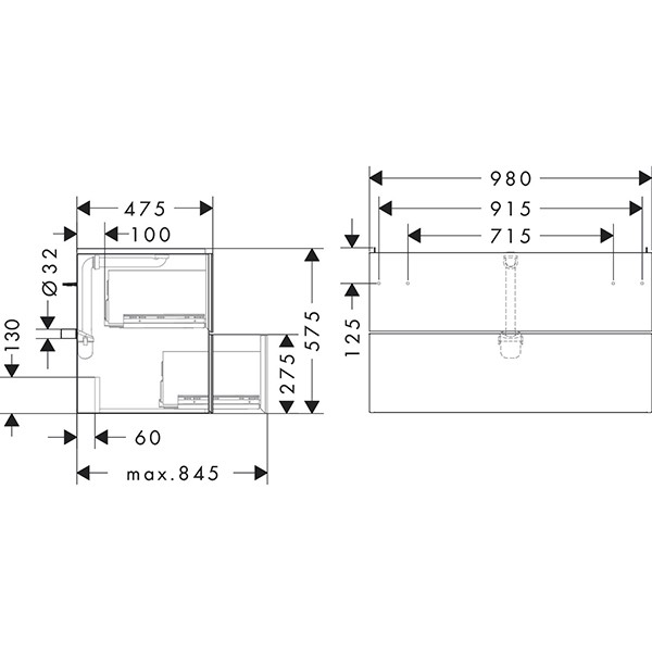 Hansgrohe Waschtischunterschrank Xevolos E Sbma 980/475mm mit 2 Schubkästen für WT ECHD