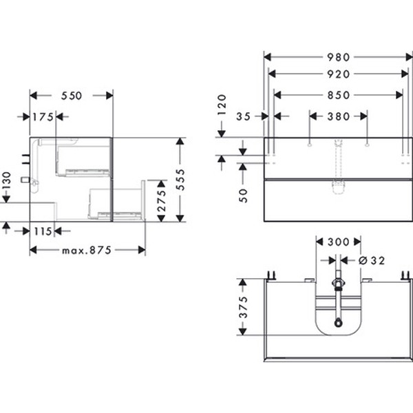 Hansgrohe Waschtischunterschrank Xevolos E Sbma 980/550mm mit 2 SK f.Kons.m.WT ge ECHD
