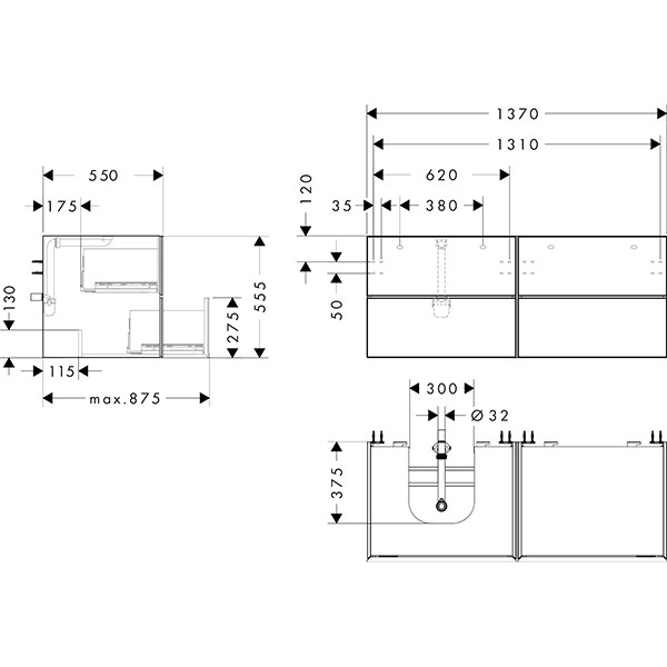 Hansgrohe Waschtischunterschrank Xevolos E Sgma 1370/550mm m.4SK f.Kons.m.AWT ge li ECHD