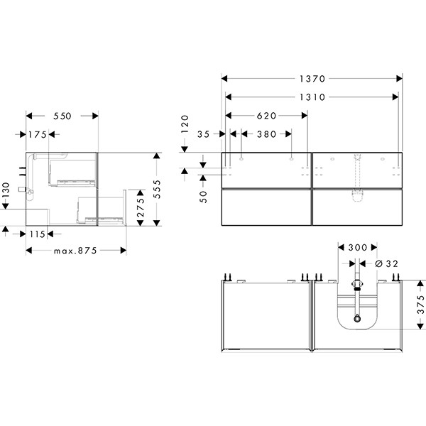 Hansgrohe Waschtischunterschrank Xevolos E Sgma 1370/550mm m.4SK f.Kons.m.AWT ge re ECHD