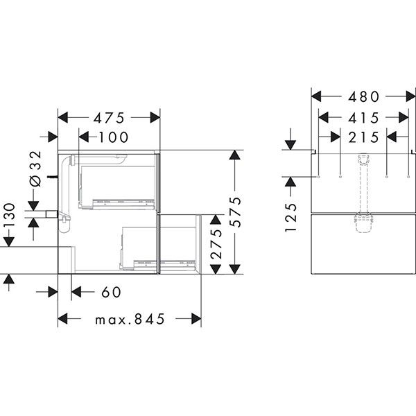 Hansgrohe Waschtischunterschrank Xevolos E Sgma 480/475mm mit 2 Schubkästen für HWB SGme