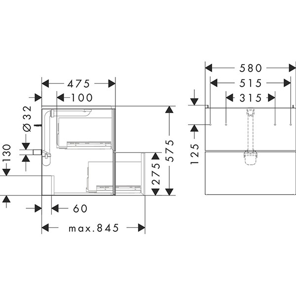 Hansgrohe Waschtischunterschrank Xevolos E Sgma 580/475mm mit 2 Schubkästen für WT ECHD