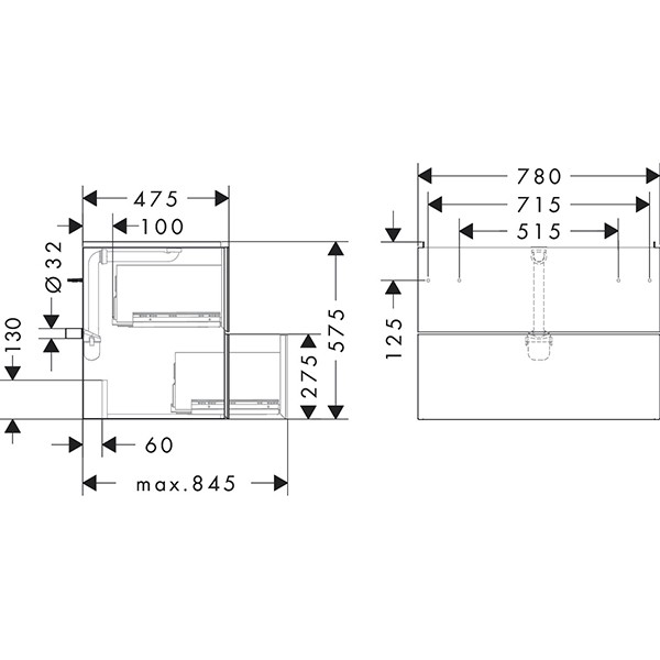 Hansgrohe Waschtischunterschrank Xevolos E Sgma 780/475mm mit 2 Schubkästen für WT ECHD