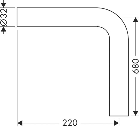 Hansgrohe Winkelrohr 90, o.Bord, MS, DN32, 220x680 chrom