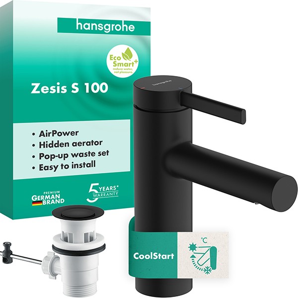 Hansgrohe WTM 100 Zesis S CoolStart  m.Zugstangen-Ablaufgarnitur mattschwarz
