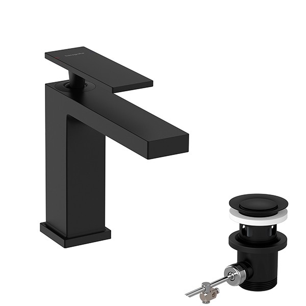 Hansgrohe WTM 110 Tecturis E mit Zugstangen-Ablaufgarnitur Matt Black