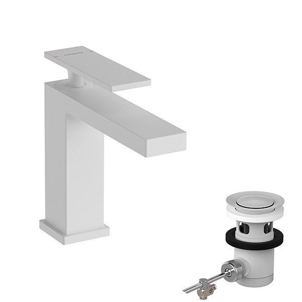 Hansgrohe WTM 110 Tecturis E mit Zugstangen-Ablaufgarnitur Matt White