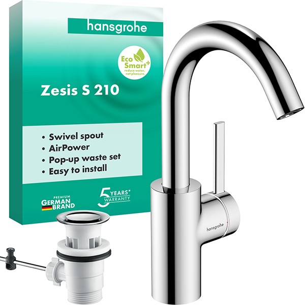Hansgrohe WTM 210 Zesis S mit Schwenkauslauf  und Zugstangen-Ablaufgarnitur chrom