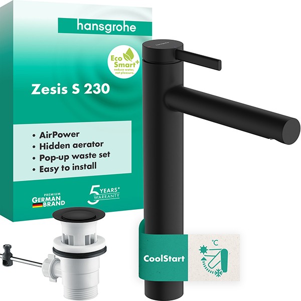 Hansgrohe WTM 230 Zesis S CoolStart f.Waschsch. m.ugstangen-Ablaufgarnitur mattschwarz