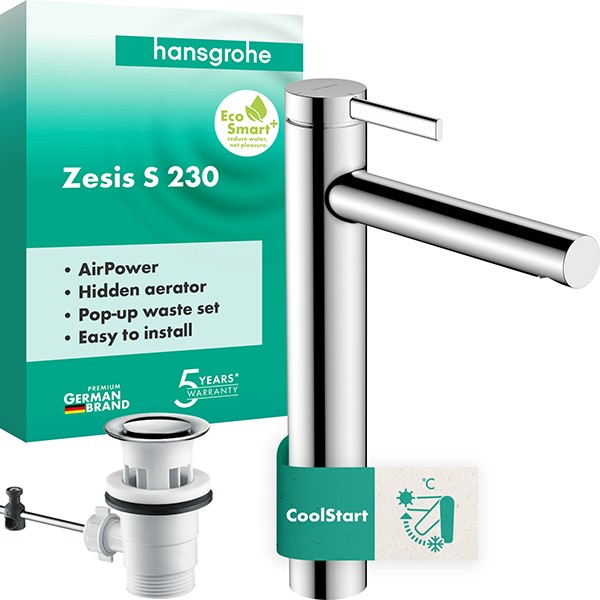 Hansgrohe WTM 230 Zesis S CoolStart f.Waschsch. mit Zugstangen-Ablaufgarnitur chrom