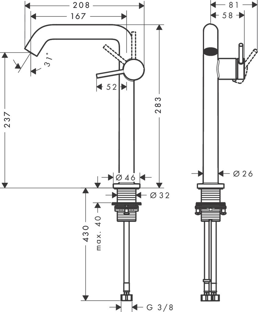 Hansgrohe WTM 240 Tecturis S Fine CoolStart mit Push-Open Ablaufgarnitur Brushed Bronze