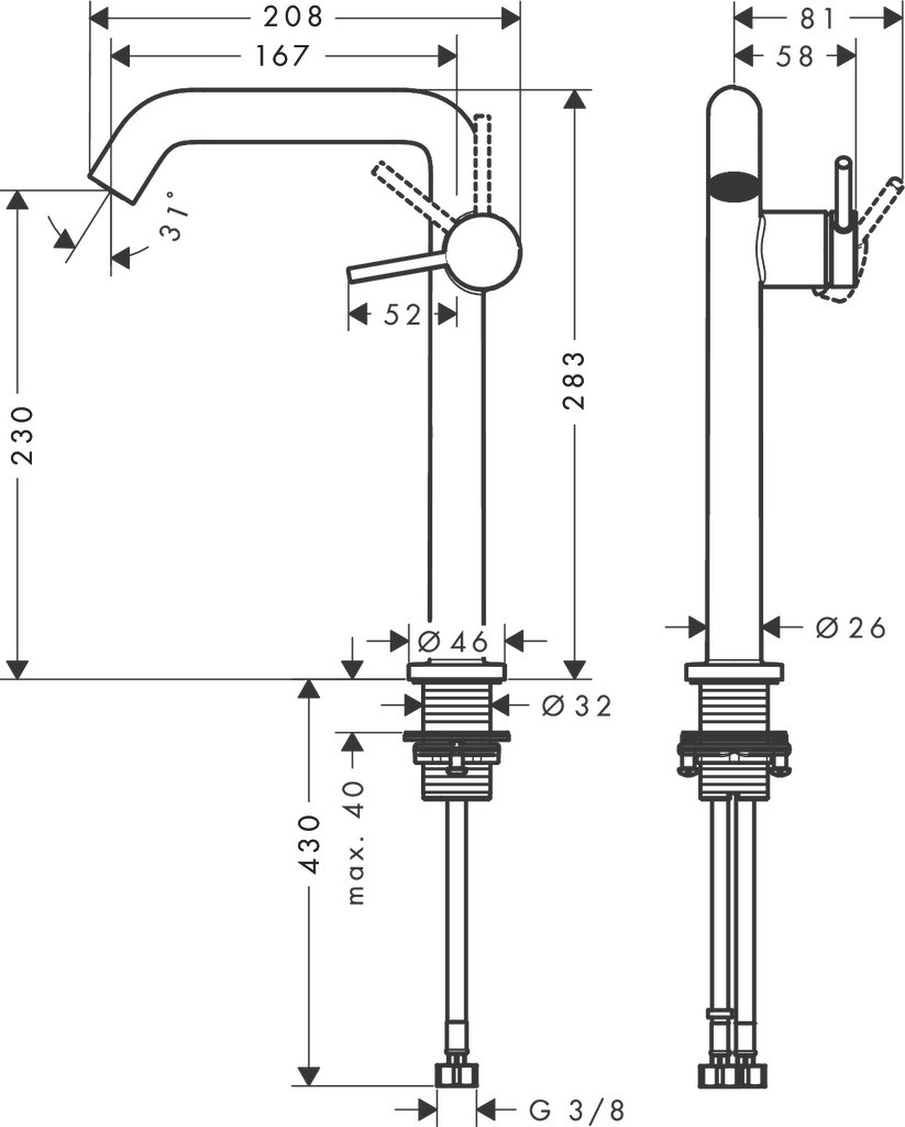 Hansgrohe WTM 240 Tecturis S Fine CoolStart ohne Ablaufgarnitur Matt Black