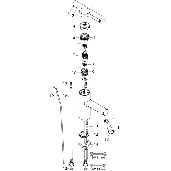 Hansgrohe WTM 70 Zesis S CoolStart mit  Metall Zugstangen-Ablaufgarnitur chrom