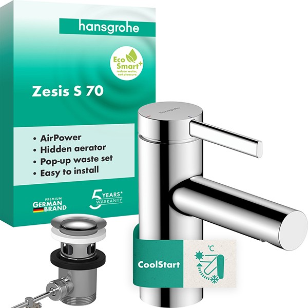 Hansgrohe WTM 70 Zesis S CoolStart mit  Metall Zugstangen-Ablaufgarnitur chrom