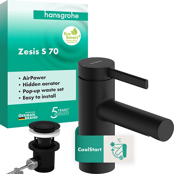 Hansgrohe WTM 70 Zesis S CoolStart mit Metall  Zugstangen-Ablaufgarnitur mattschwarz