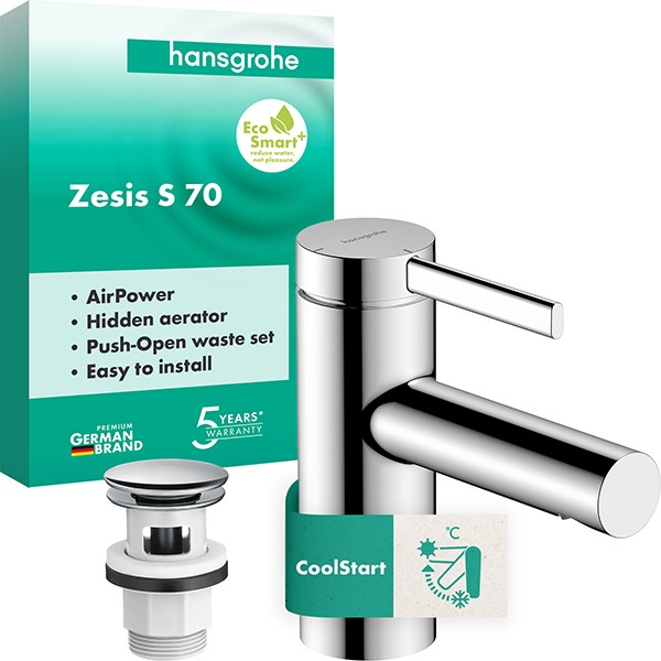 Hansgrohe WTM 70 Zesis S CoolStart mit  Push-Open-Ablaufgarnitur chrom