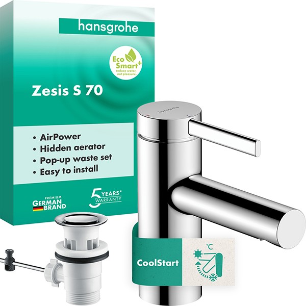 Hansgrohe WTM 70 Zesis S CoolStart  mit Zugstangen-Ablaufgarnitur chrom