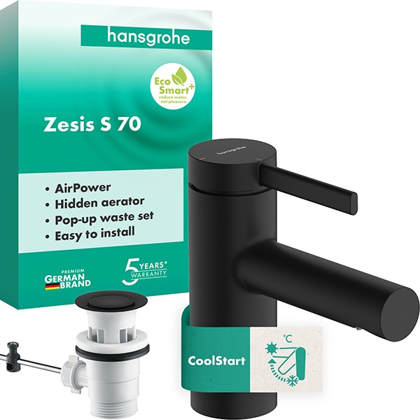 Hansgrohe WTM 70 Zesis S CoolStart  mit Zugstangen-Ablaufgarnitur mattschwar