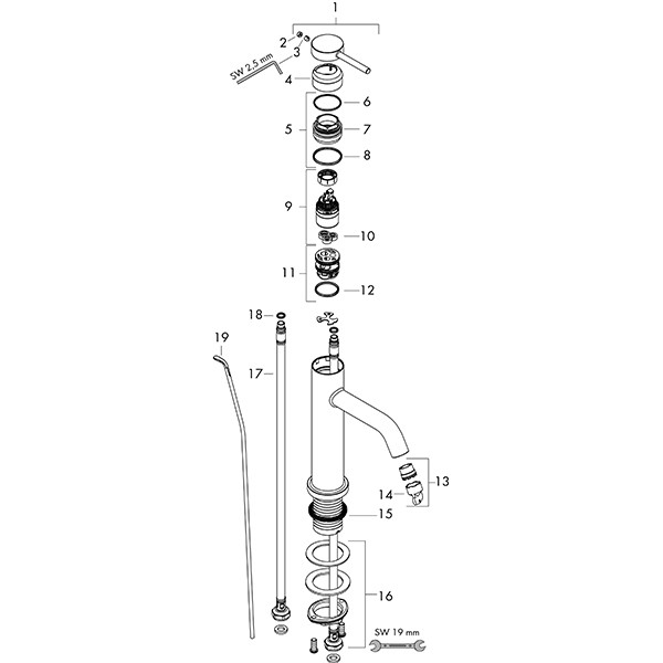 Hansgrohe WTM 80 Tecturis S CoolStart mit Zugstangen-Ablaufgarnitur Matt White