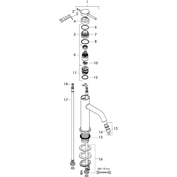 Hansgrohe WTM 80 Tecturis S CoolStart ohne Ablaufgarnitur Matt Black