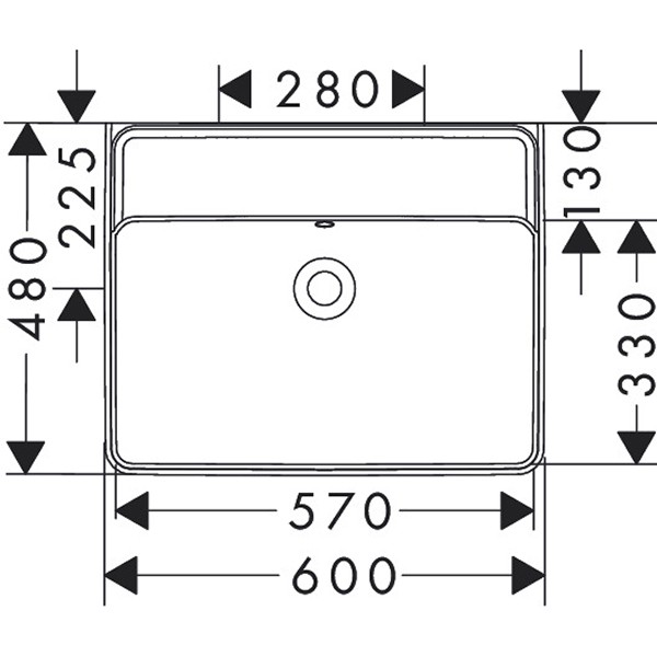 Hansgrohe Xanuia Q Aufsatzwaschtisch geschliffen 600/480 ohne Hahnloch mit Überlauf Weiß