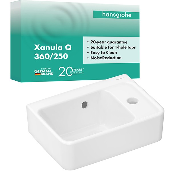 Hansgrohe Xanuia Q Handwaschbecken 360/250 mit Hahnloch und Überlauf Weiß