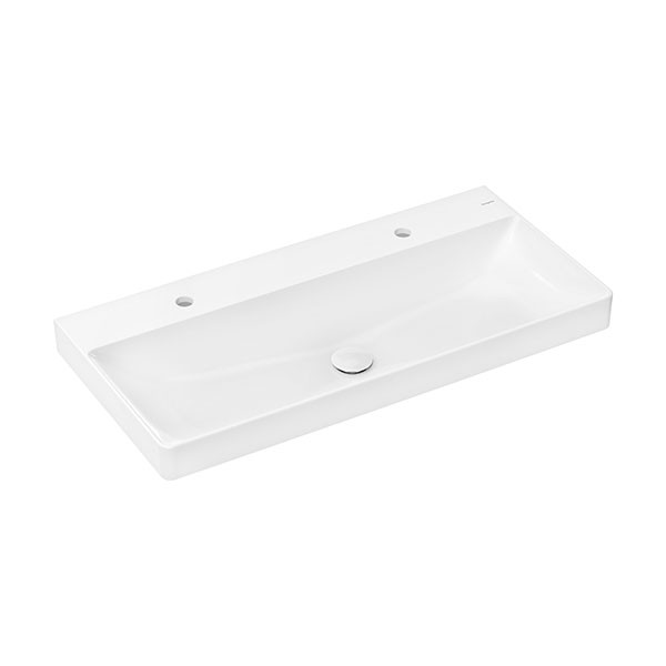 Hansgrohe Xelu Q Aufsatzwaschtisch geschliffen 1000/480 mit 2 Hahnlöchern ohne Überlauf, SmartClean Weiß