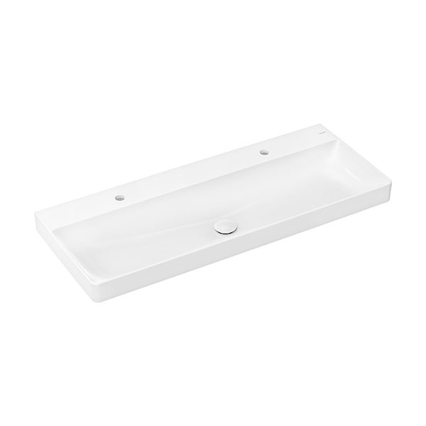 Hansgrohe Xelu Q Aufsatzwaschtisch geschliffen 1200/480 mit 2 Hahnlöchern ohne Überlauf, SmartClean Weiß