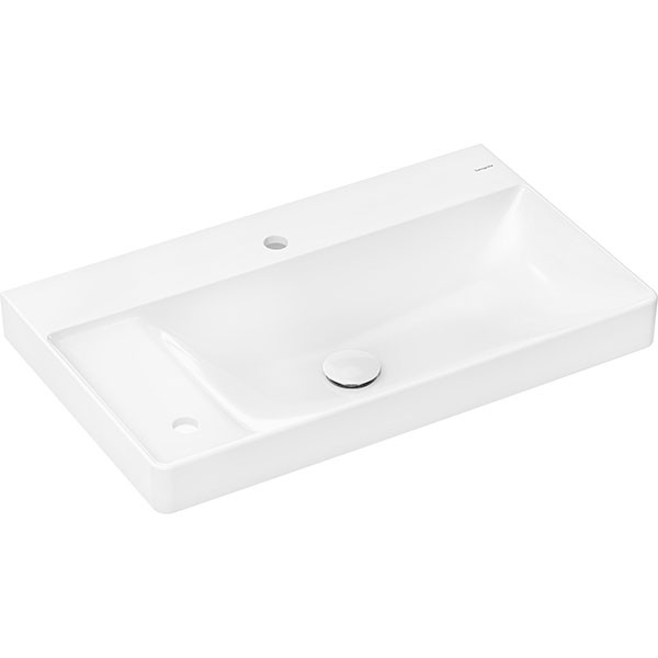 Hansgrohe Xelu Q Aufsatzwaschtisch geschliffen mit Ablage links 800/480 mit 2 Hahnlöchern ohne Überlauf, SmartClean Weiß