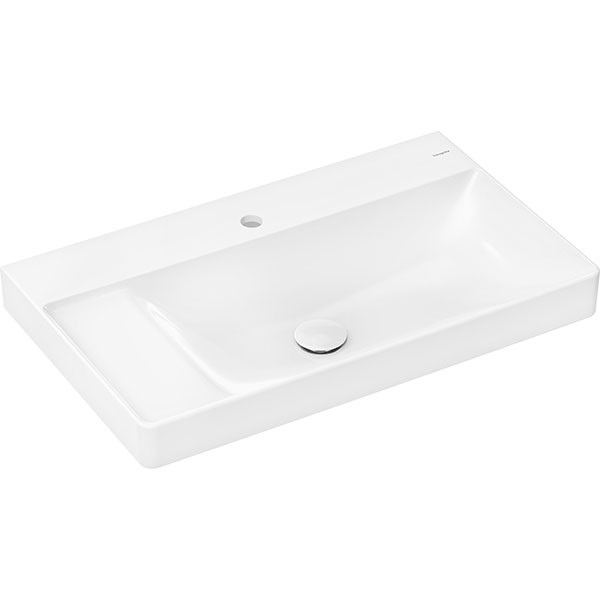 Hansgrohe Xelu Q Aufsatzwaschtisch geschliffen mit Ablage links 800/480 mit Hahnloch ohne Überlauf, SmartClean Weiß