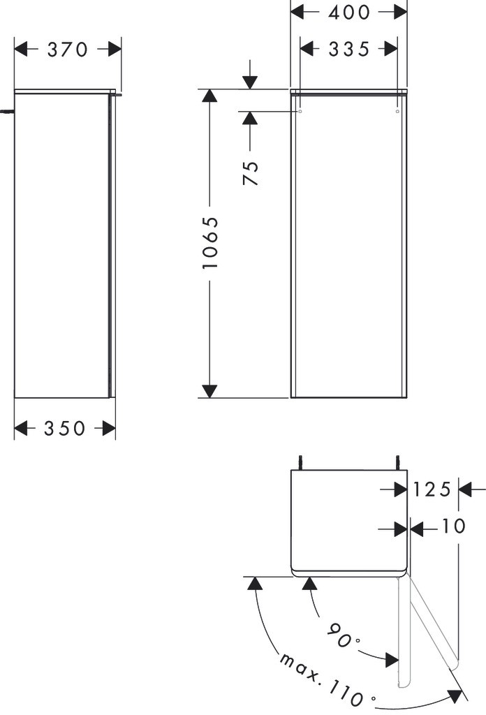 Hansgrohe Xelu Q Halbhochschrank Diamantgrau Matt 400/350, Türanschlag rechts Mattweiß